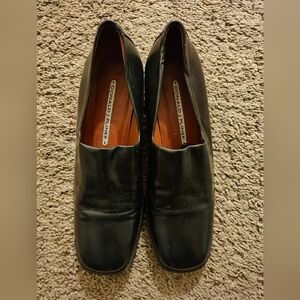 Donald J Pliner Leather slip on block heel shoes.